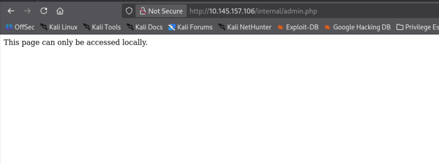 internal admin.php showing local-only access